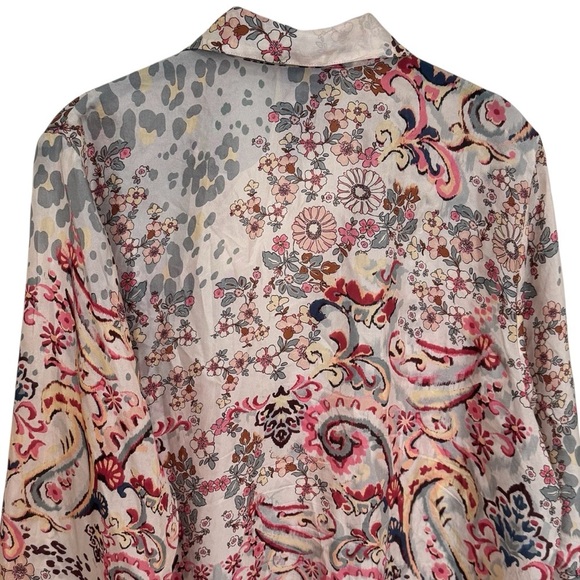Johnny Was Jungle Paisley Rasvana 100% Silk Lightweight Button Blouse Size L - Picture 7 of 11